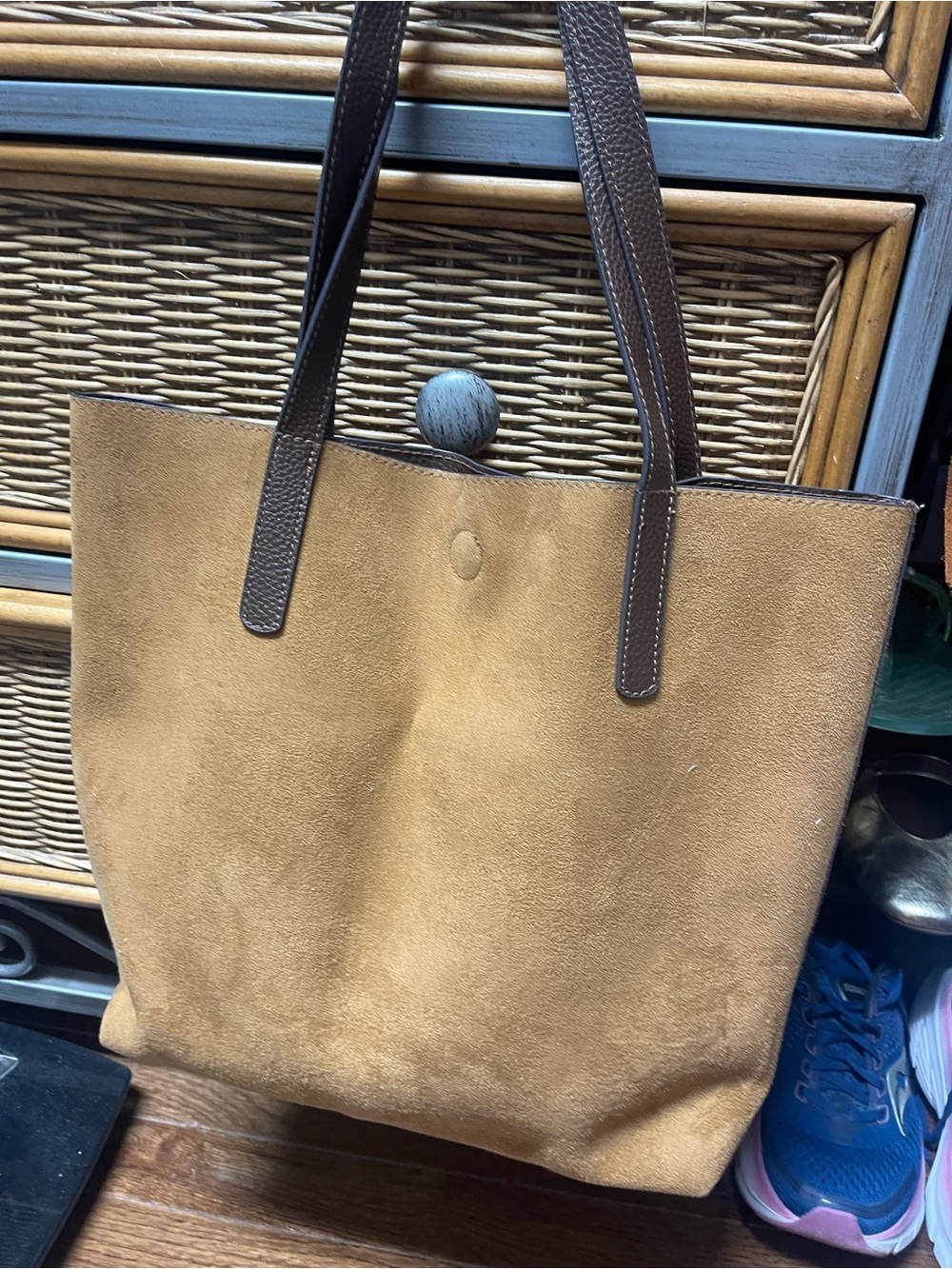 Classic Tan Suede Tote with Brown Leather Straps